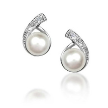 Bouton CZ Bague en perles d&#39;eau douce nuptiale 925 Boucles d&#39;oreilles en argent